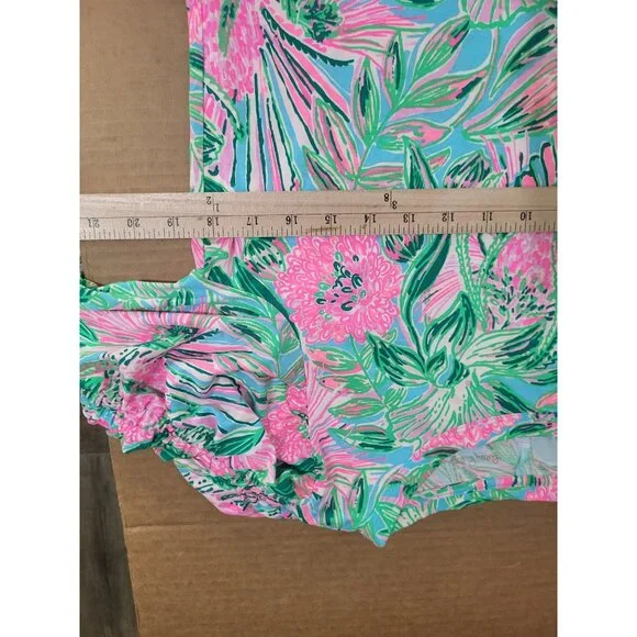 Lilly Pulitzer Belden Ruched Elbow Sleeve Dress Womens LG Floral Spring Preppy - Picture 8 of 9
